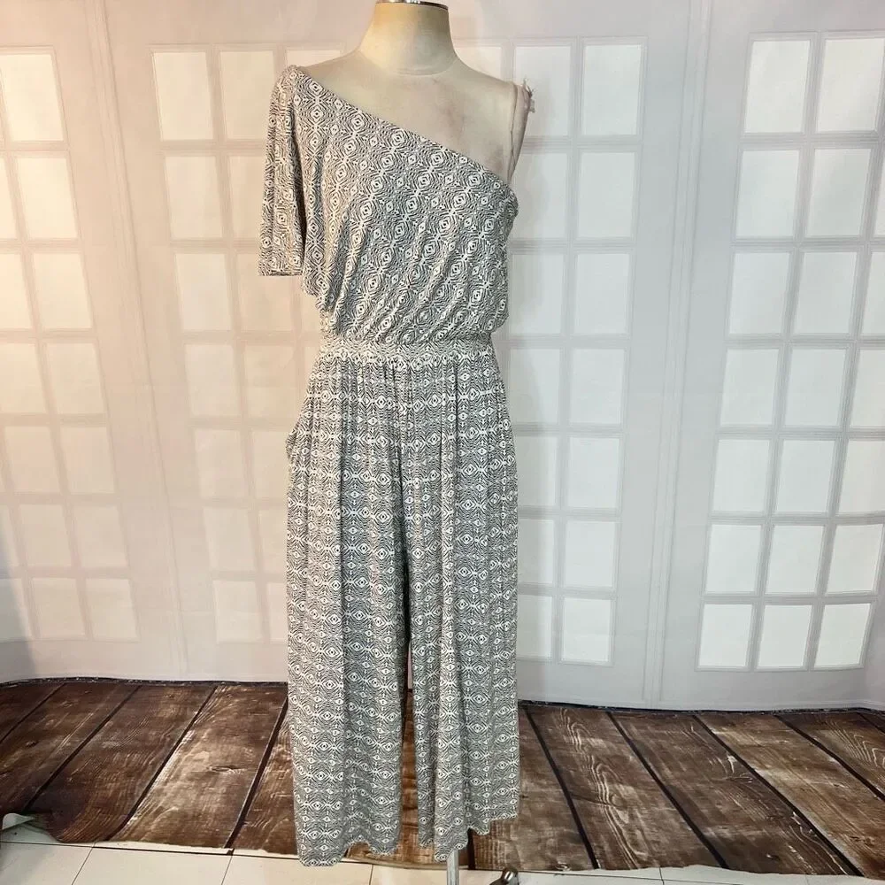 Maeve Anthropologie one shoulder wide leg cropped jersey jumpsuit size small